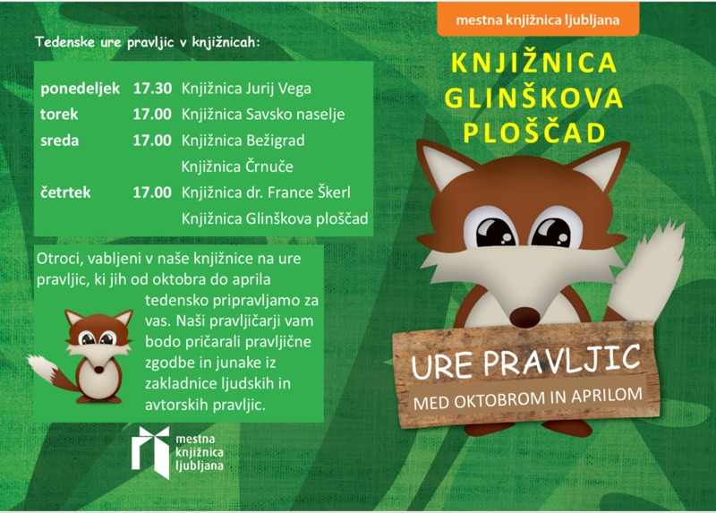 ODPOVEDANO Ura pravljic v Knjižnici Glinškova ploš